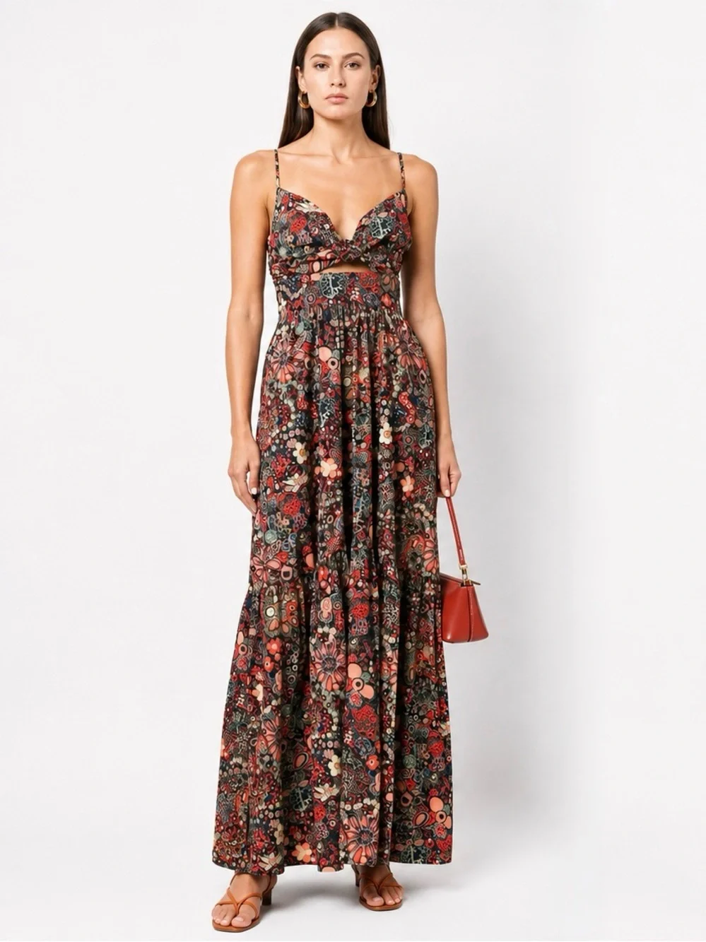 A.L.C. Laura Cotton Floral Maxi Dress Sangria Multi 6 - Picture 1 of 15